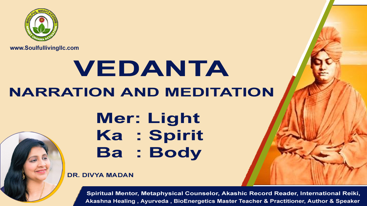 Vedanta Meditation written in dark blue on light color background